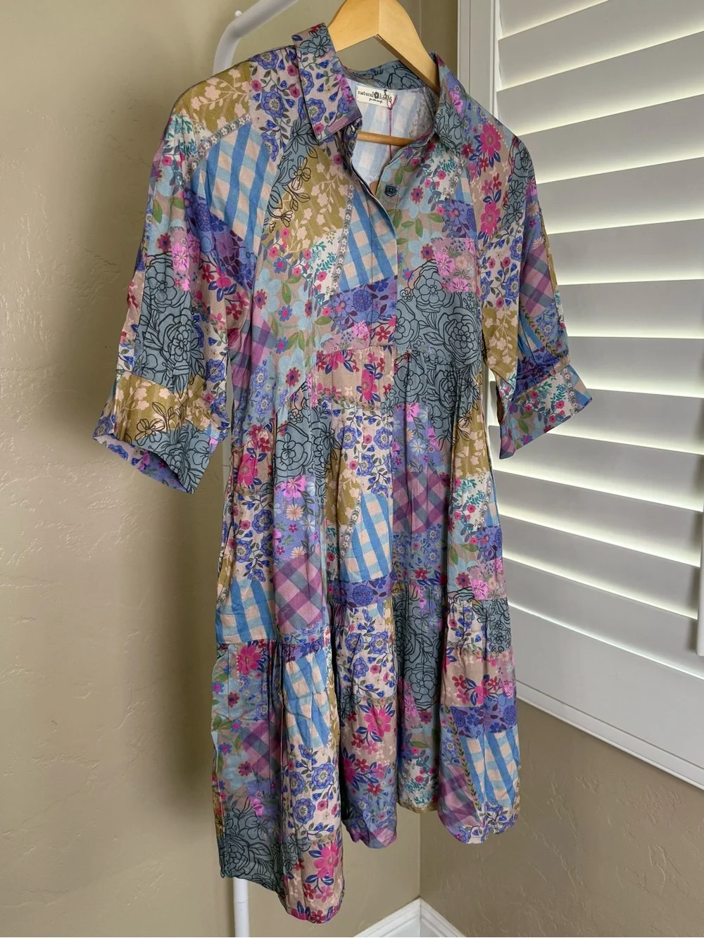 NATURAL LIFE Pastel Floral Patchwork Becca Mini Dress Small NWT Pockets Boho